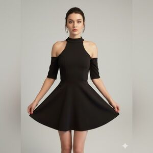 Toby black cocktail off shoulder mini dress, great condition, fitted waist, XS